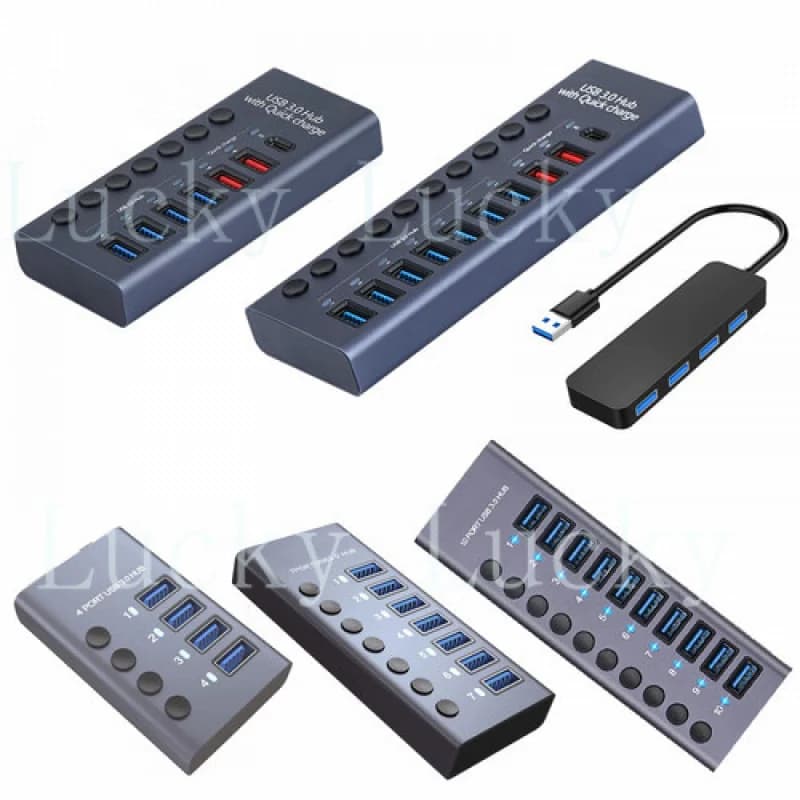USB 3.0 Hub with 72W Charging and Power Adapter with Individual Switches