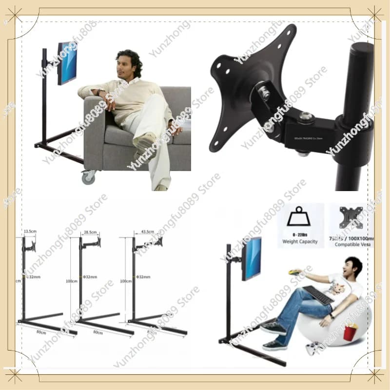 1M Height Monitor Floor Stand Height Adjustable with Adjustable Cross Arm Tilt and Rotation