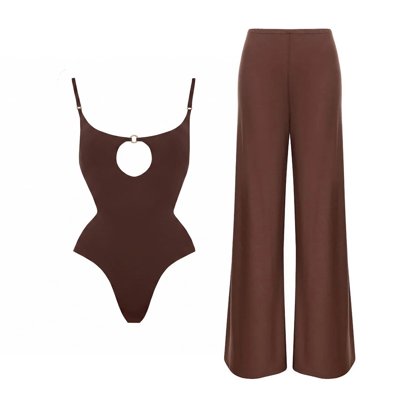 2026 2Pcs Sexy Women One Piece Swimsuit Female High Cut Swimwear Brown Biquini Hollow Monokini Swim Suit Bathingsuit Beachwear