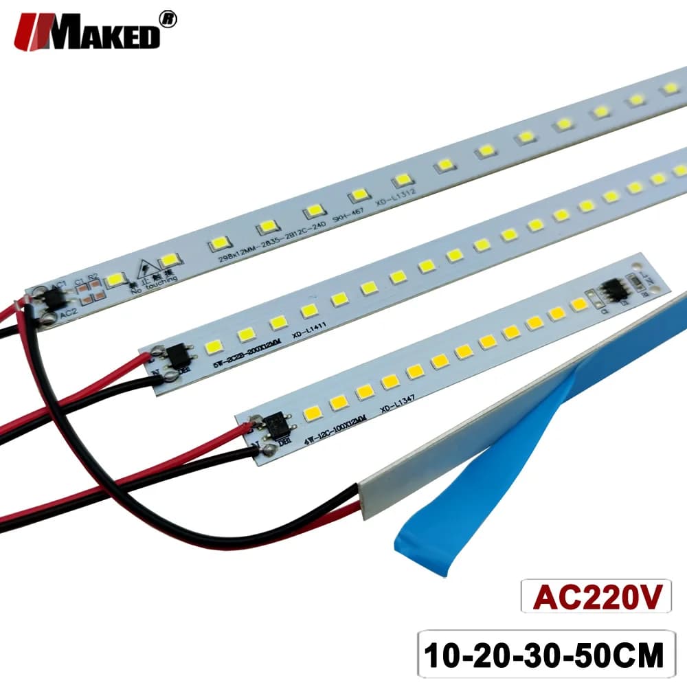 10pc AC220V LED PCB Strip High Bright 4W 5W 6W 8W SMD2835 10-50cm Bar Rigid Module Lamp Light With Heatsink Double Tape Ligh DIY