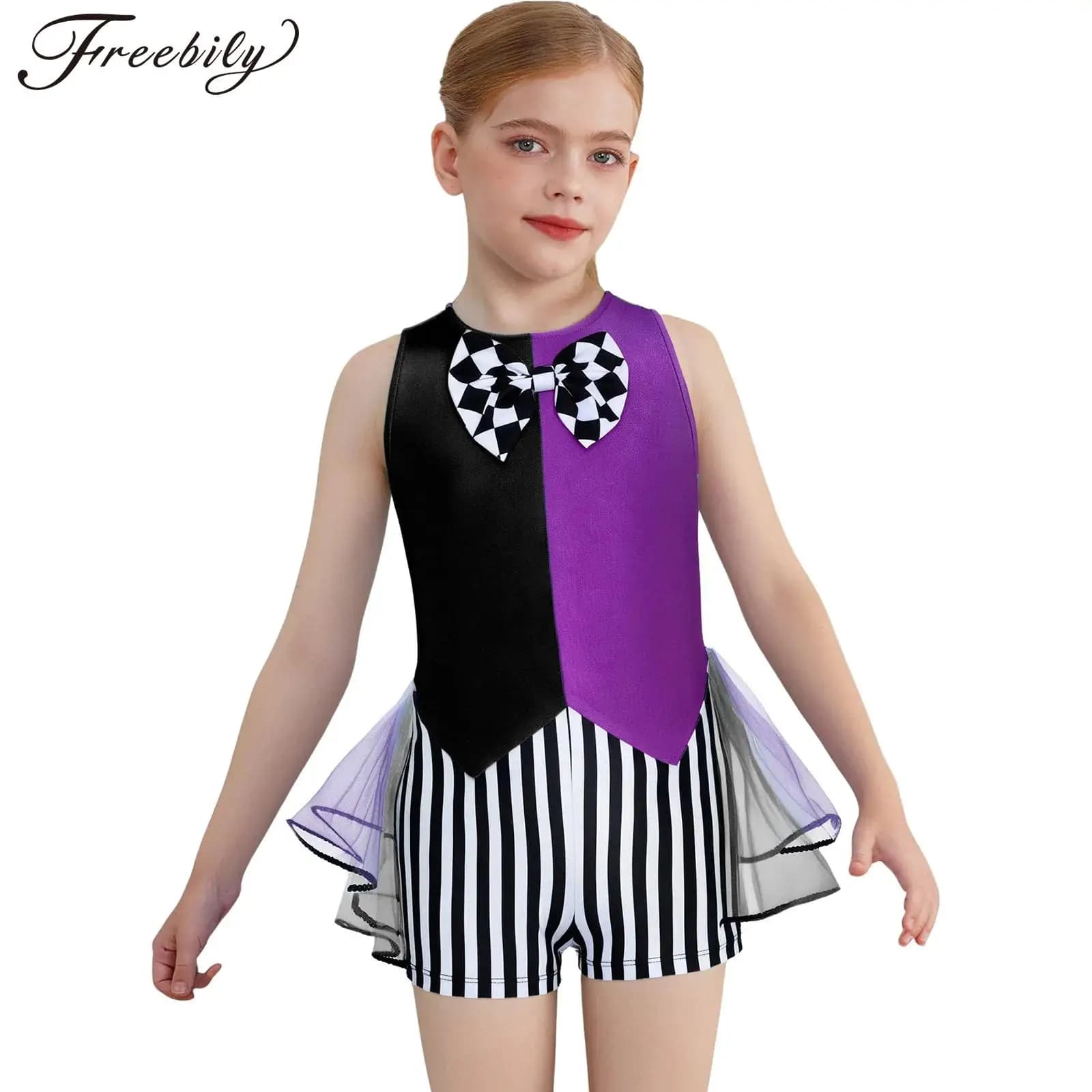 Ragazze Halloween Cappellaio Pazzo Fiaba Tea Party Costume Cosplay Papillon Maglia Tutu Stripe Body per Circo Festa a Tema Carnevale
