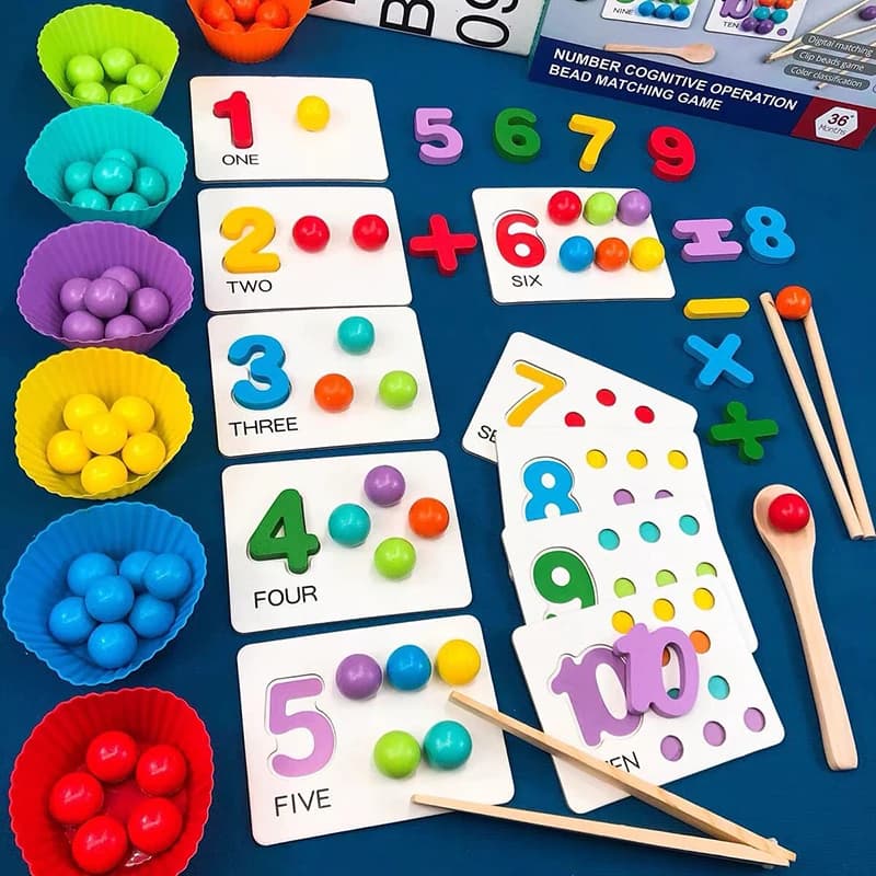 1 Pezzo Giocattolo Montessori in Legno con Perline, Classificazione Colori e Abbinamento, Giocattoli Educativi per l'Apprendimento Precoce dei Bambini, Allenamento della Motricità Fine