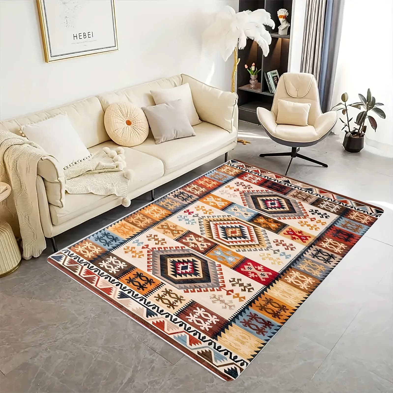 VIKAMA Persian Mat Paisley Soft Non-Slip Machine-Washable Outdoor Carpet Home Camping Large Area Floor Mat Bedside Rugs Picnics