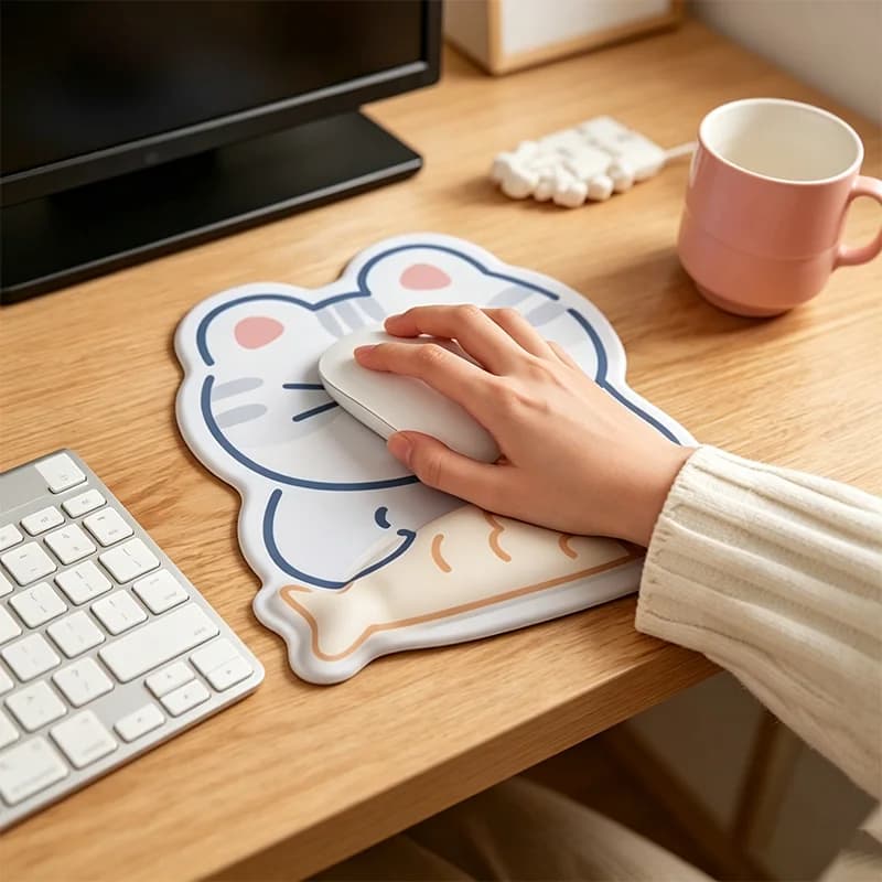 Cute Cat Fish Ergonomic Mouse Pad with Wrist Support, Non-slip Rubber Base, Kawaii Desk Mat for Gaming & Office, 26x23cm