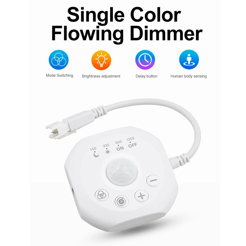 Sensore di movimento PIR per strisce LED a scorrimento d'acqua WS2811 2835 COB, luce per corsa di cavalli, dimmerabile con controllo timer DC5-24V