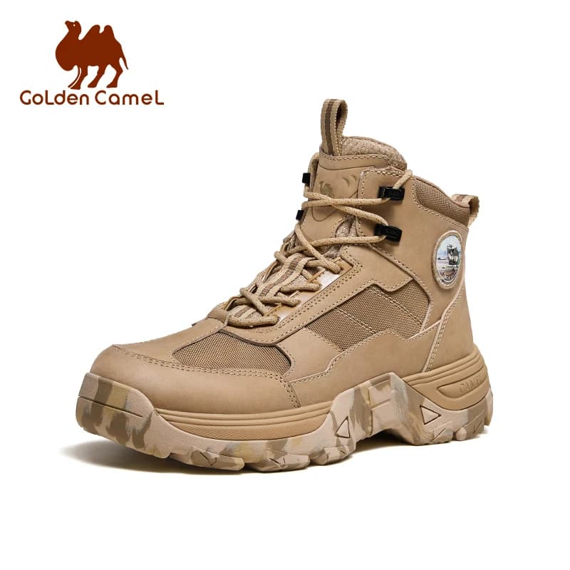 Scarpe da trekking in cammello dorato per uomo stivali da trekking da lavoro antiscivolo Retro fondo spesso alpinismo Camouflage Combat Boot inverno nuovo