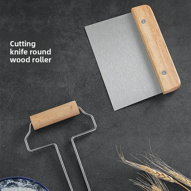 Coltello per pasta in acciaio inossidabile con manico in legno, raschietto per farina, coltello per impasto, raschietto per crema per torte, coltello per pasta