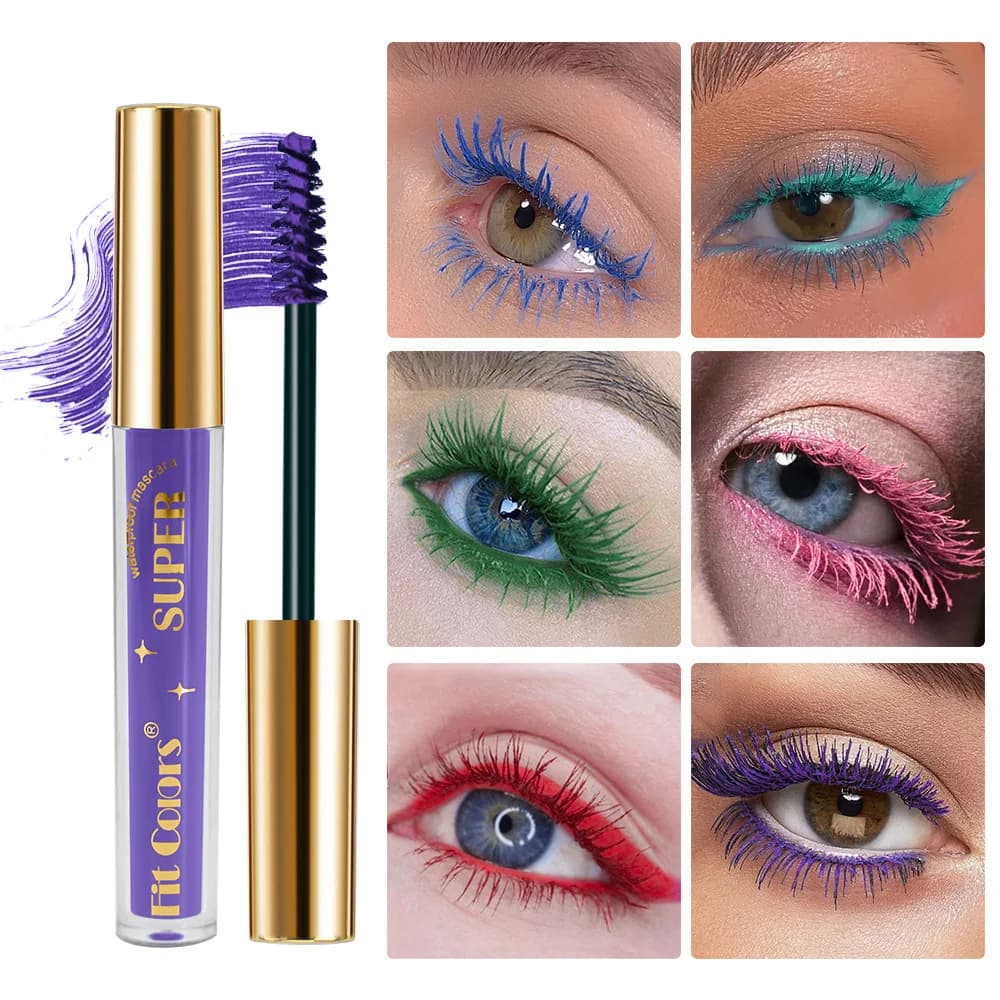 Set di Mascara Colorati con Tappo Dorato, Impermeabili, Anti-sbavatura, Allunganti, Volumizzanti e Incurvanti per Donne, Trucco da Festival e Palcoscenico