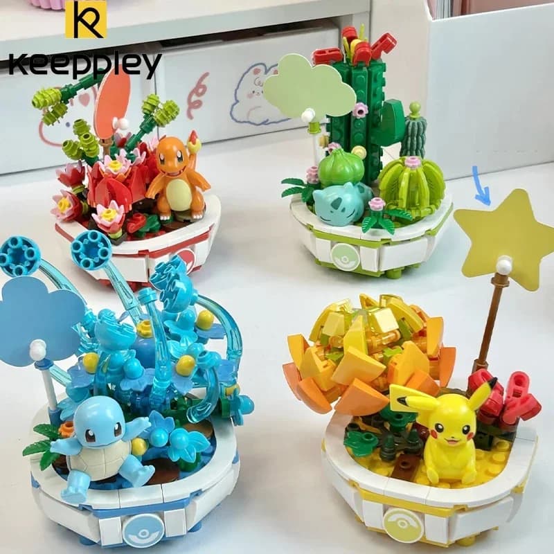 Originale Keeppley Building Block Pokemon Pikachu Bulbasaur Nuova Pianta Modello In Vaso Puzzle Decorazione Giocattoli Per Bambini Ragazza Regalo