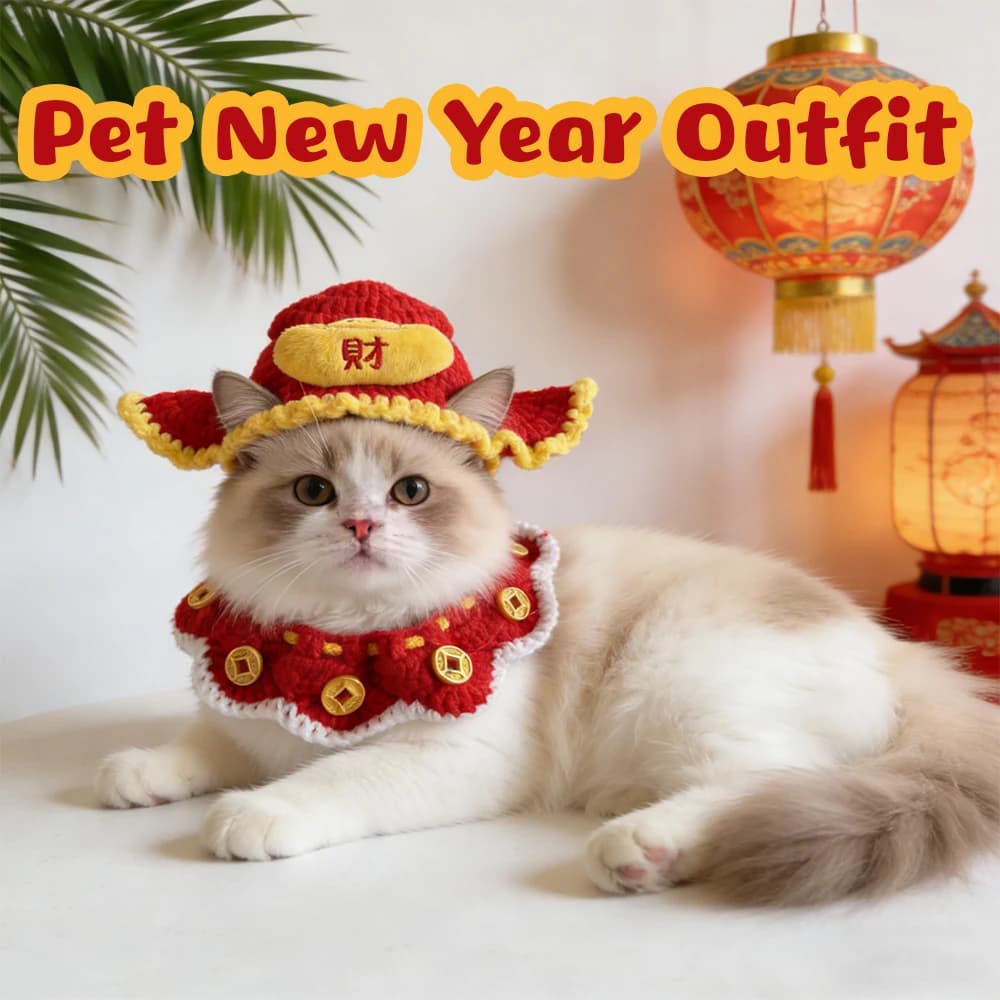 New Year Pet Scarf Red Cat Collar Dog Gold Ingot Lucky Hat Neck Collar Set Cat Supplies Cute Festive Photo Accessory
