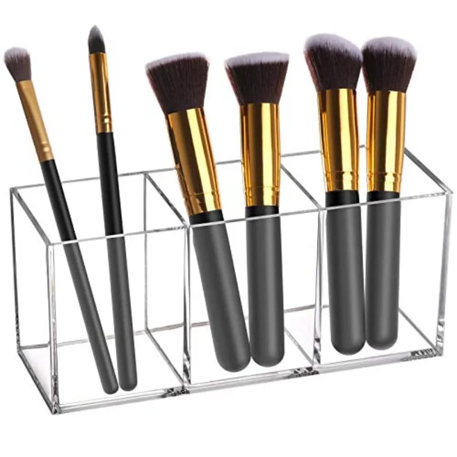 Organizzatore Porta Pennelli da Trucco Trasparente, Contenitore per Pennelli Cosmetici con 3 Scomparti - Ideale per la Toeletta