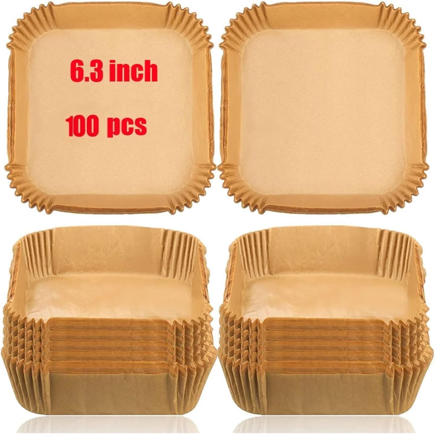 Mess-Free Disposable Square Air Fryer Paper Liners 100 Count, 6.3 Inch Food Grade Unbleached Non-Stick Oil Resistant Parchment Papers, Practical Kitchen Accessory for Air Frying, Baking, Roasting and Microwave Cooking