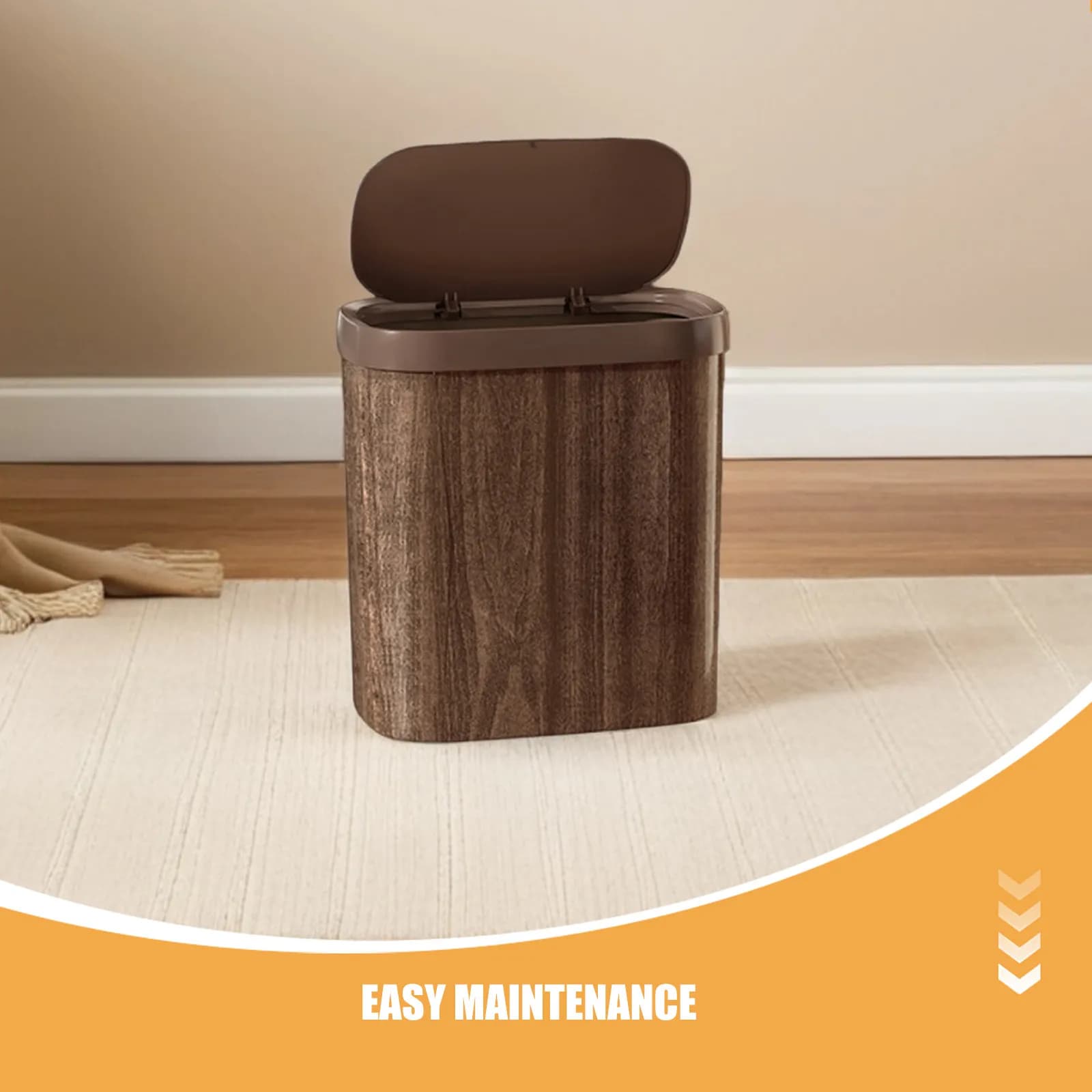 Cestino Sottile da 9L con Texture Effetto Legno, Contenitore Salvaspazio per Bagno, Cucina, Ufficio, Uso Interno