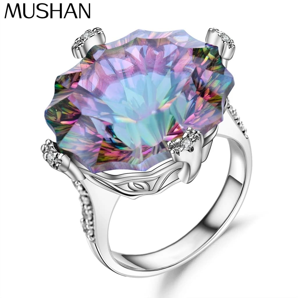 MUSHAN Custom Jewelry 925 Sterling Silver Ring Lab Blue Sapphire Princess Bridal Statement for Women 18K Gold Plated Rings