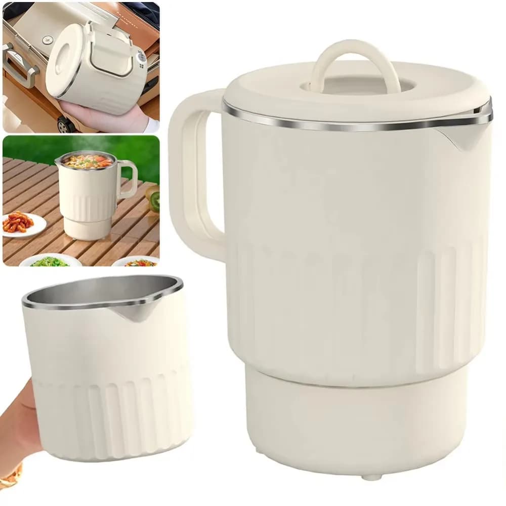 1000ML Travel Folding Electric Water Kettle Space-saving Stainless Steel Inner Insulated Thermos White Mini Water Heater Pot