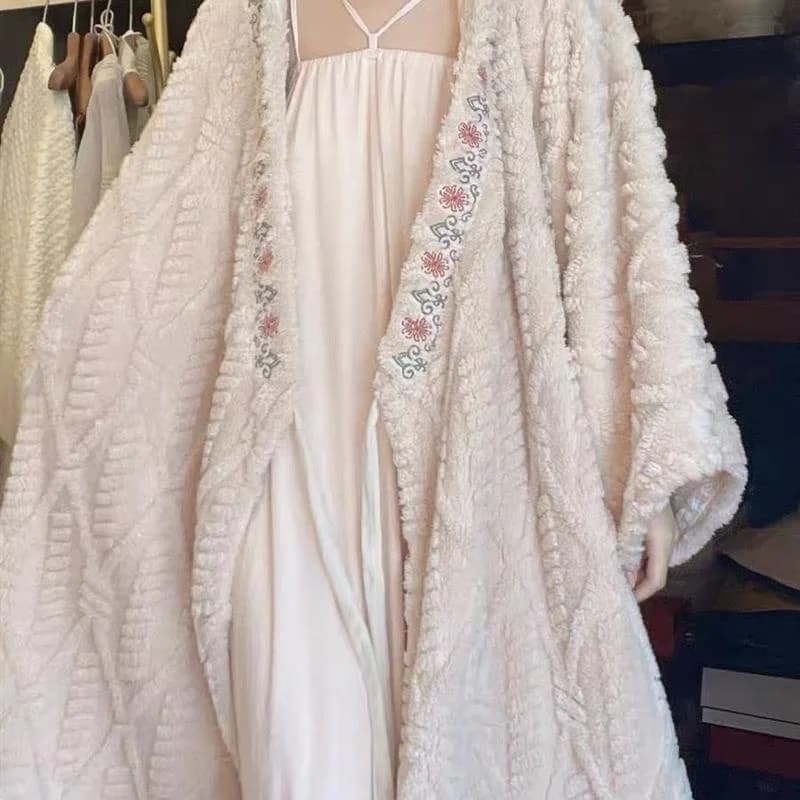 Pigiama con cappuccio ricamato Pigiama lungo da donna in velluto corallo autunno inverno Pigiama lungo da donna in peluche spesso per la casa Capispalla con lacci XXX