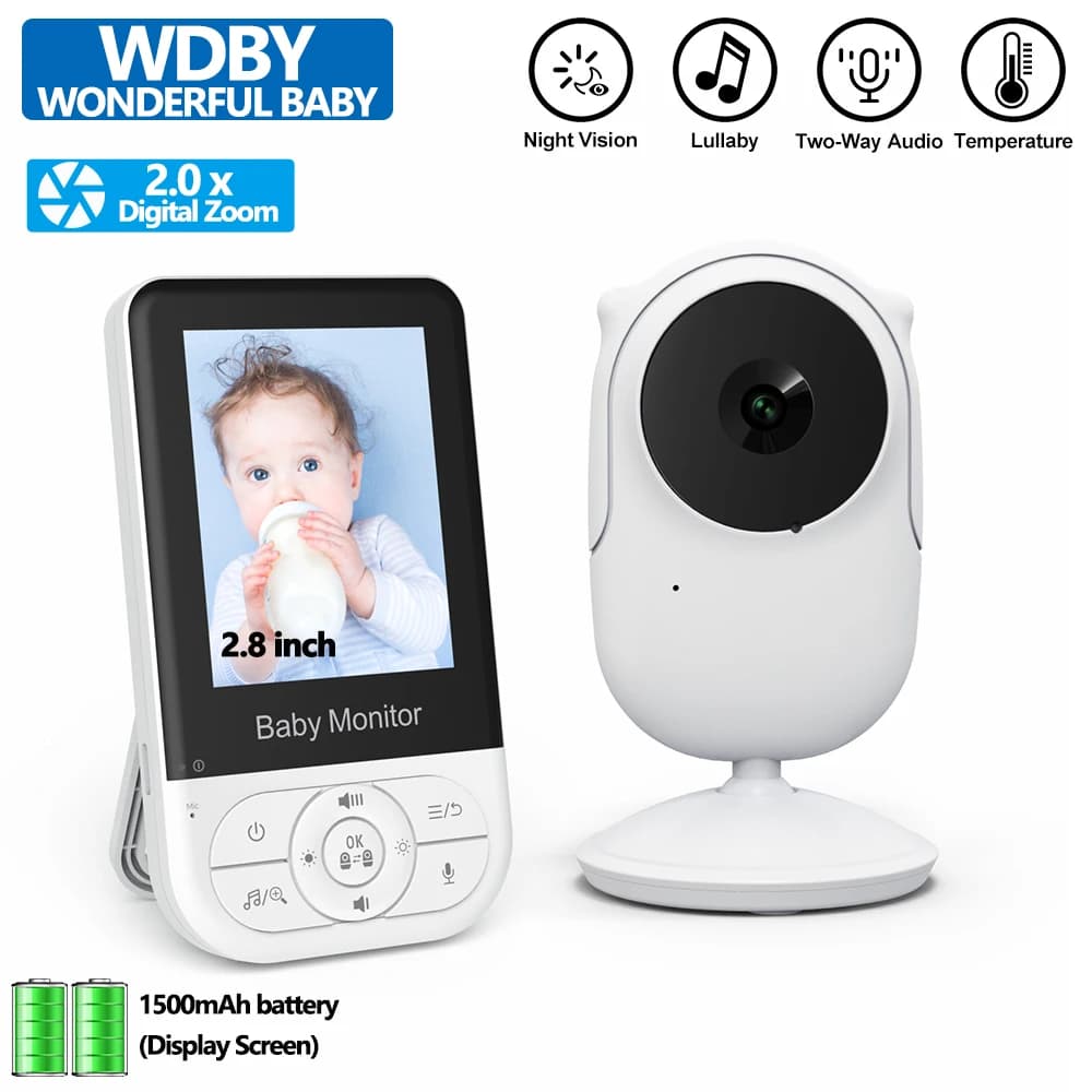Monitor per Bambini Wireless con Schermo da 2,8 Pollici, Visione Notturna, Audio Bidirezionale, Monitoraggio della Temperatura, Batteria da 1500mAh, Telecamera di Sicurezza