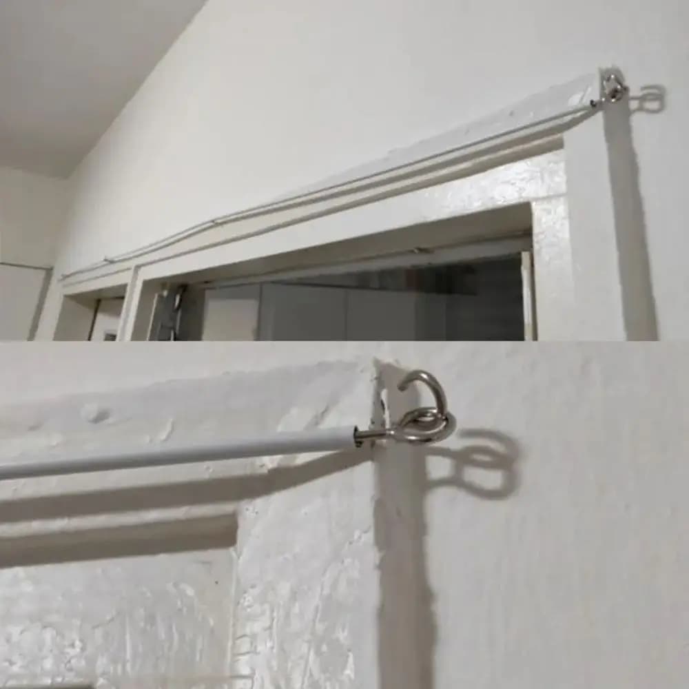 Set di 1 Corda a Molla per Tende Durevole da 2/3/4/5 Metri, Bianca con Ganci e Occhielli, Cavo per Finestre in PVC e Acciaio per Appendere a Parete