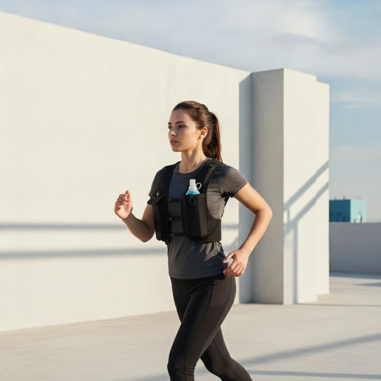 Running Vest with Water Bottle Reflective Vest with Water Bottle Hydration Pack with Water Container Light Harness Sleeveless