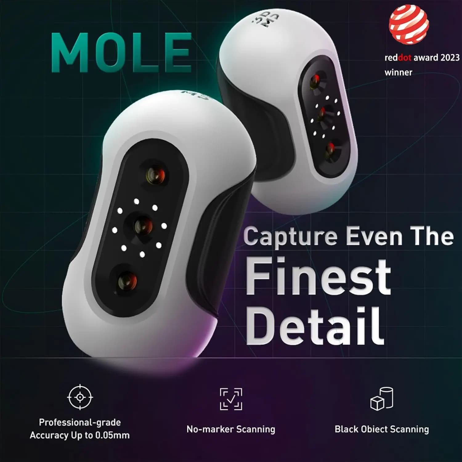 Scanner 3D portatile 3DMakerpro Mole per stampante 3D, precisione 0,05 mm e risoluzione 0,1 mm Scanner 3D portatili per Win10/MacOS