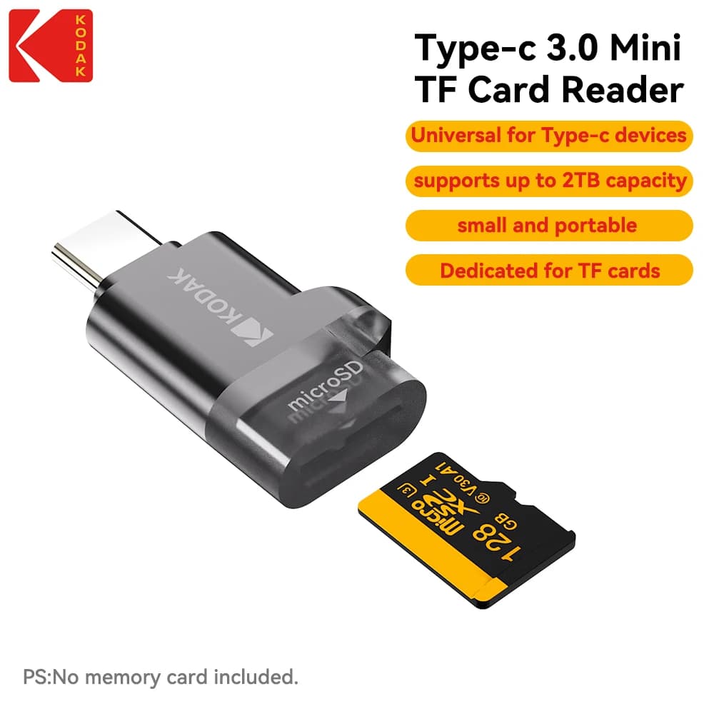 Lettore di schede Micro SD di tipo C originale Kodak, adattatore Mini TranFlash per schede di memoria TF, supporta una capacità fino a 2 TB