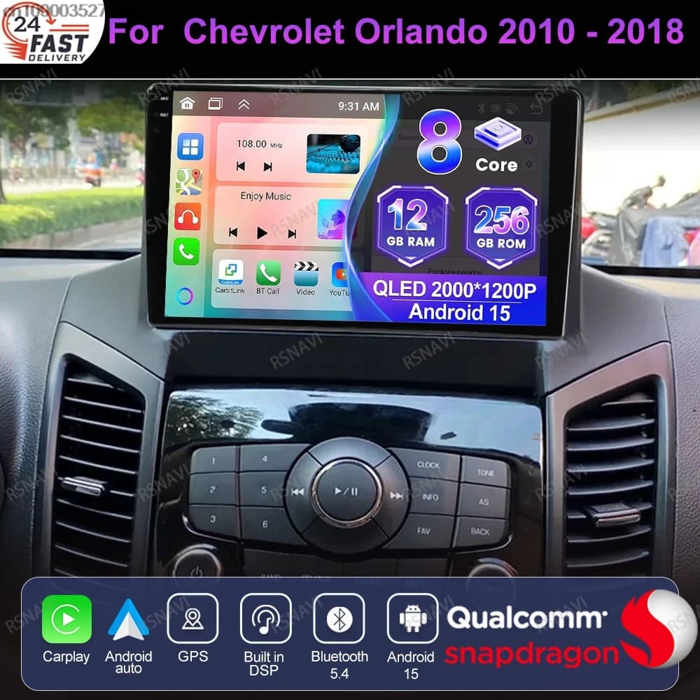 Android 15 For Chevrolet Orlando 2010 - 2017 2018 2DIN WIFI+ 4G LTE RDS 9/10 Inch 8 Core IPS Head Unit Snapdragon Wireless BT