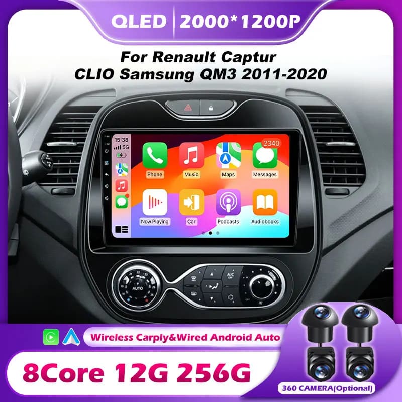 Autoradio Android 16 per Renault Captur CLIO Samsung QM3 2011-2020, Lettore Multimediale con Carplay Wireless, Senza DVD 2Din, Unità Principale da 9 Pollici