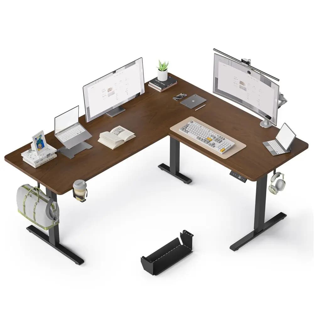 Scrivania per Computer Design Venice con Cassetti Bloccabili, Scrivania da Ufficio Domestico da 53 Pollici con Armadietto Contenitore, Vassoio Tastiera e Gestione Cavi