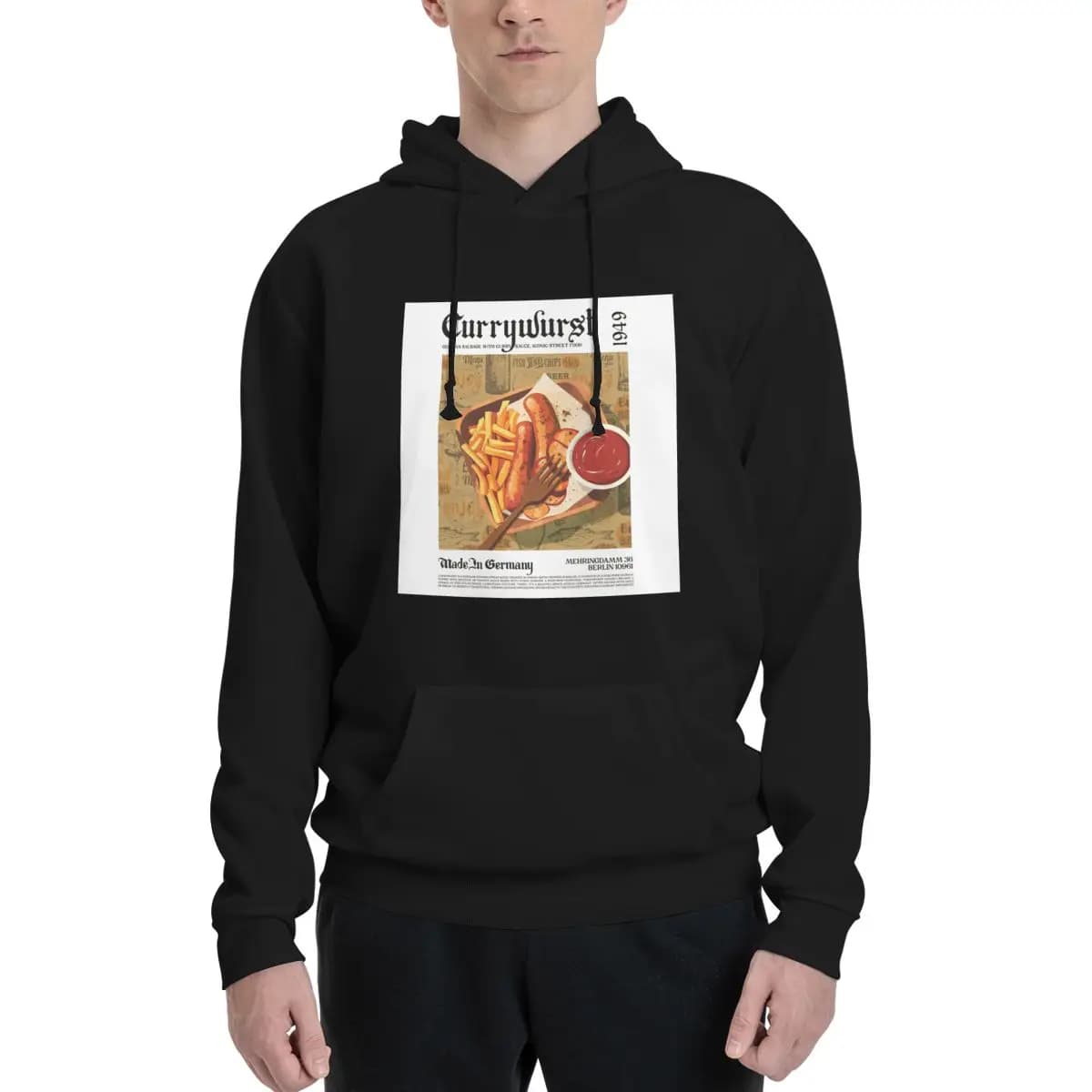 Currywurst Wall Art Felpa con cappuccio Pullover Hip Hop Autunno Inverno Uomo Donna Coppia Felpe Top a maniche lunghe
