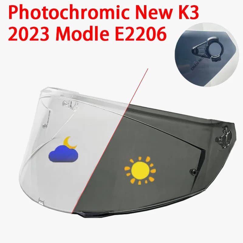 Visiera fotocromica per AGV Nuovo K3 E2206 Casco Moto Visiera di ricambio Durevole Rivestimento antiappannamento Accessori taglio UV