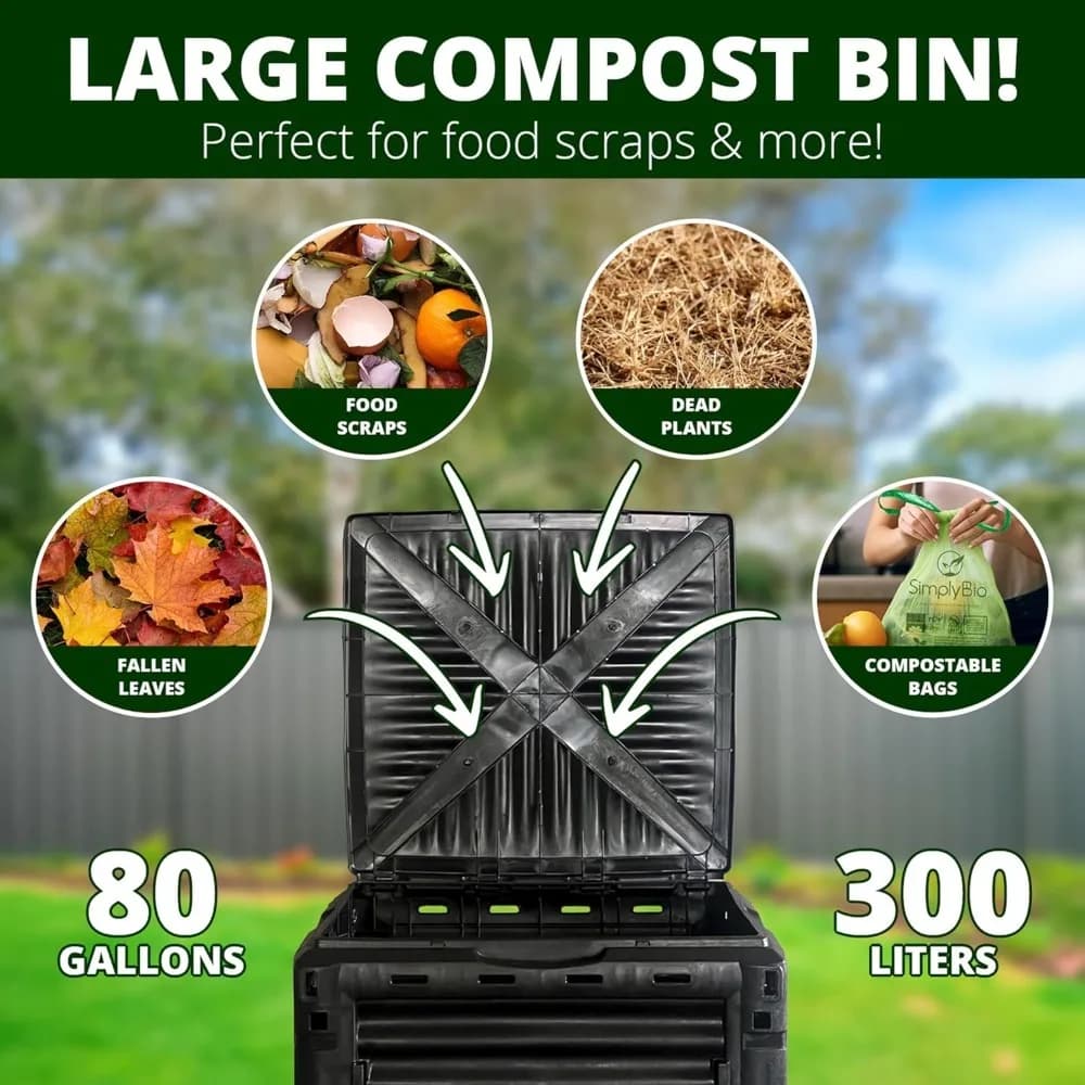 Compostiera da Giardino in Materiale Senza BPA - Contenitore per Compostaggio da Esterno Grande da 80 Galloni (300 L), Personalizzabile