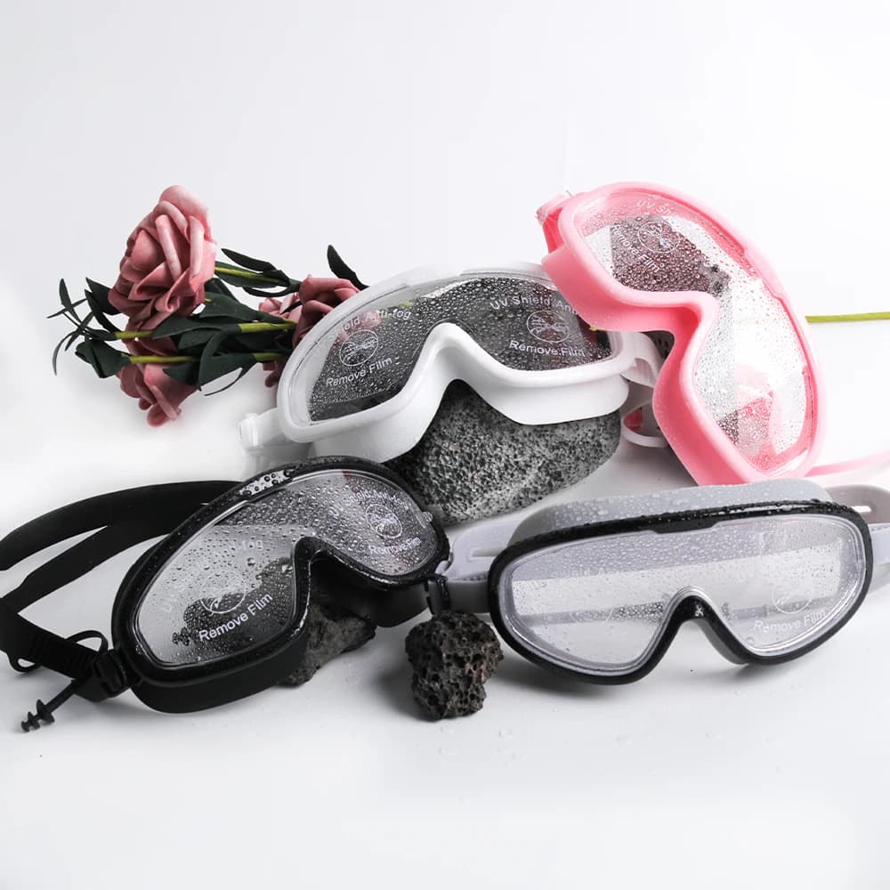Large pink swimwear with soft seal, anti-lost swimming glasses for adult training, beach, swimming pool