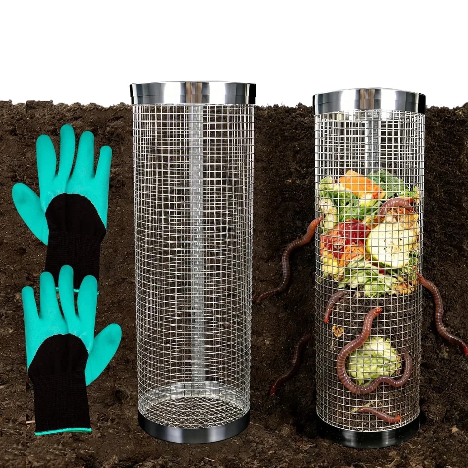 Underground Worm Composter Round Stainless Steel Composting Bin Small Household Type for Backyard Garden Waste Treatment