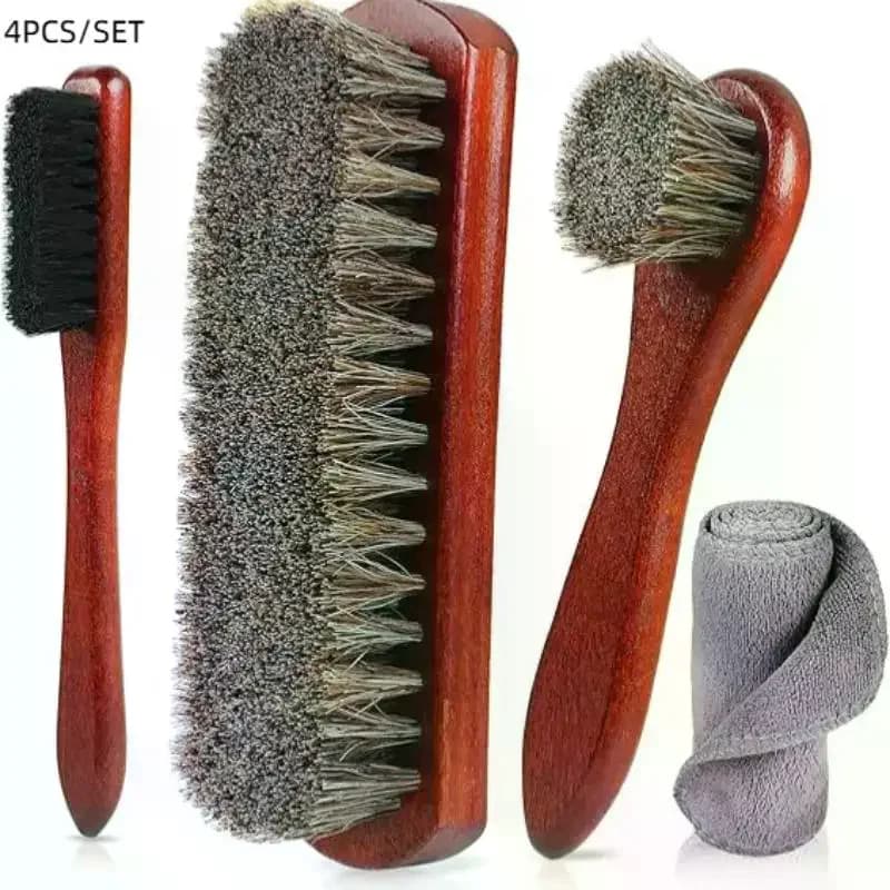 4 pezzi di scaglie per capelli di cavallo, spazzole per scarpe, applicatore per lucidare le scarpe, spazzole per la cura dei stivali, spazzole per la pulizia dei dettagli degli interni dell'auto