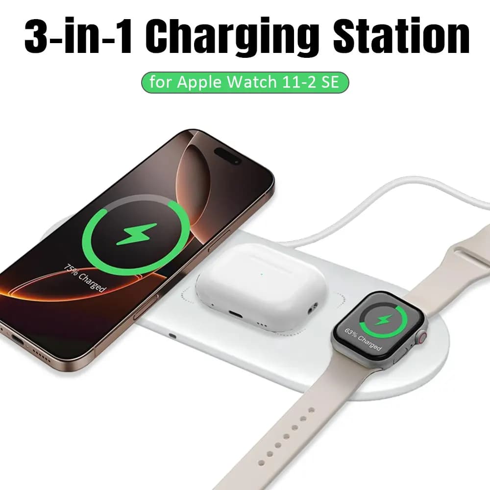 Desktop 3 in 1 Wireless Charger Pad For iPhone 17~12 Pro Max Apple Watch 11 10 9 8 7 6 5 4 Airpods Pro 4/3 Fast Charging Station