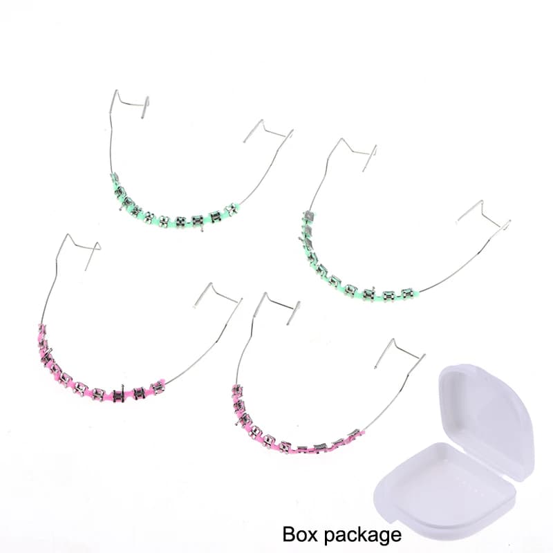 1 paio di staffe colorate per apparecchi ortodontici falsi dentali con gancio Decorazione temporanea per denti con cavi metallici Staffa per legatura con scatola