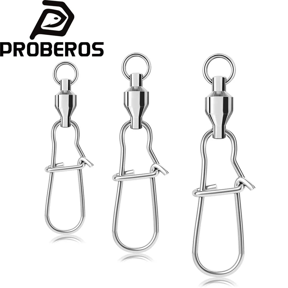PROBEROS 10 pz. Connettori Girevoli a Cuscinetto in Acciaio Inossidabile con Moschettone per la Pesca, Accessori per Attrezzatura da Pesca per Amo da Lure, in Scatola