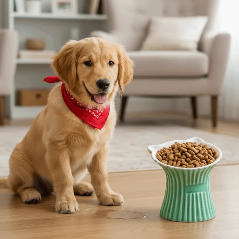 Ciotola in Ceramica Rialzata per Gatti, Base Antiscivolo, Anti-Ribaltamento, Mangiatoia per Cani, Ciotola per Acqua con Design a Orecchie di Gatto, Bocca Larga, per Alimentazione Animali Domestici