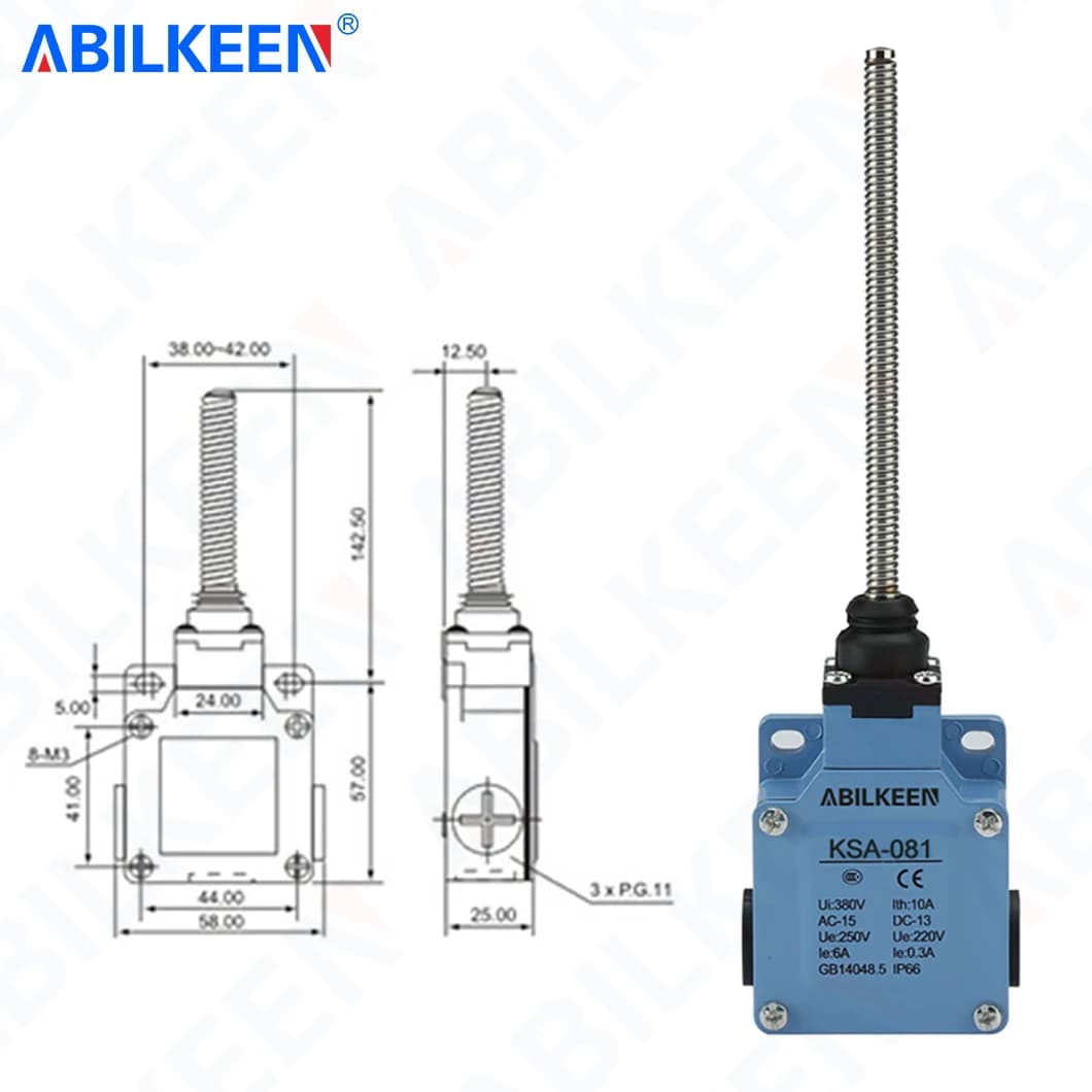 ABILKEEN KSA-081 Metal Spring Pendulum Rod with Metal End Limit Travel Switch 2NO+2NC Terminal AC250V 10A for CNC Mill,Elevator