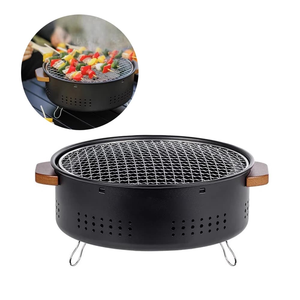 Camping Equipment, Outdoor Barbecue Grill, Table Round Grill, Carbon Portatile Stove, Carbon Grill with Kebab Rastrelliera