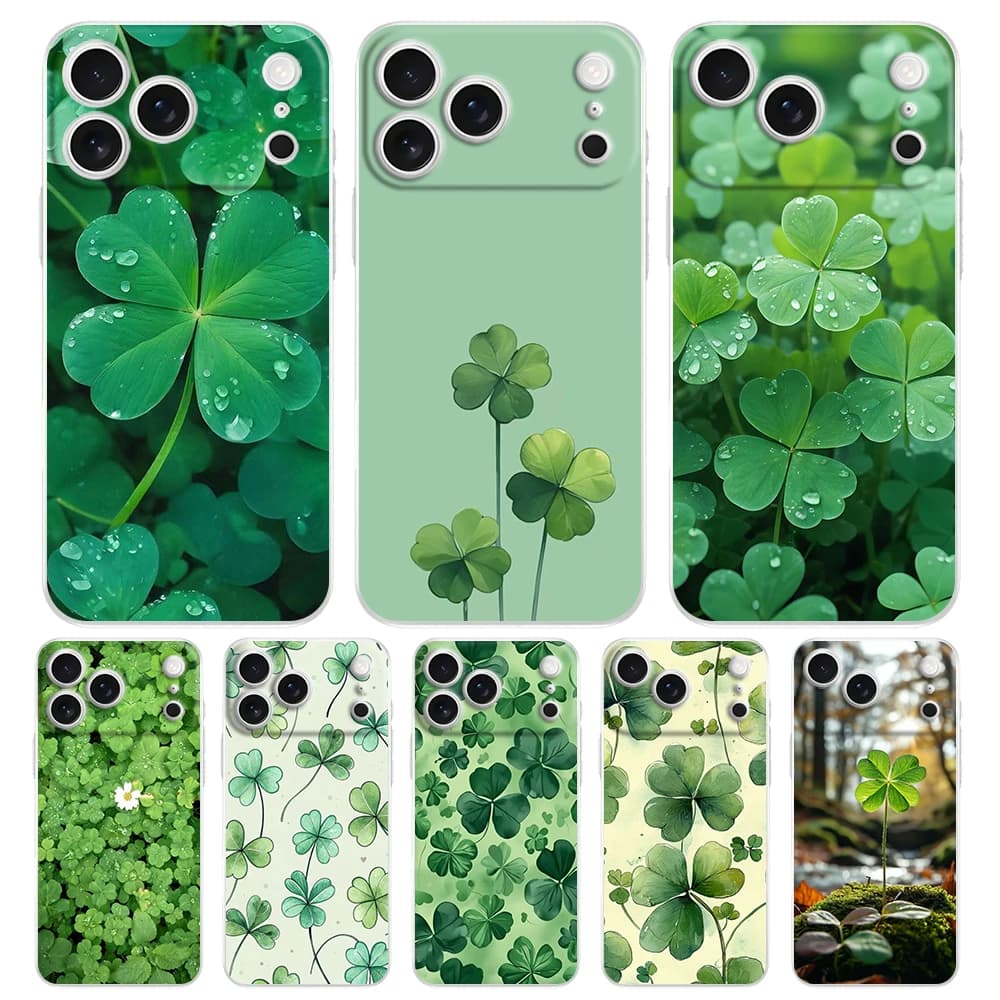 Custodia Morbida Trasparente in TPU per iPhone 17 Air 16E 16 11 15 14 Pro MAX 12 13 7 8 Plus SE, Cover Protettiva Pasquale con Simbolo Portafortuna a Forma di Erba