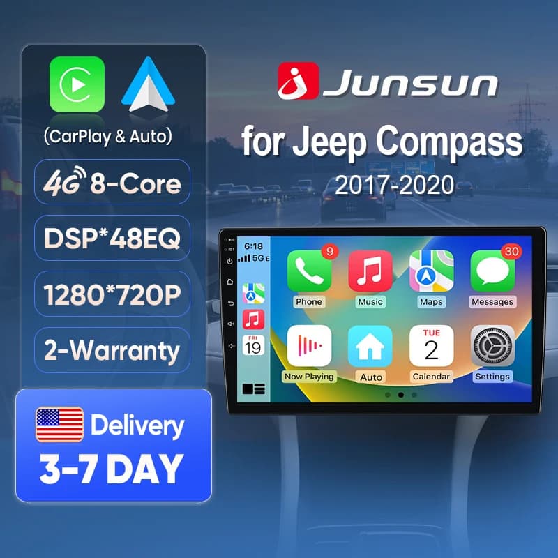 Junsun AI Voce Auto Stereo Radio Wireless CarPlay Per Apple Android Auto Per Jeep Compass 2 MP 2016-2020 Touch Screen BT GPS FM