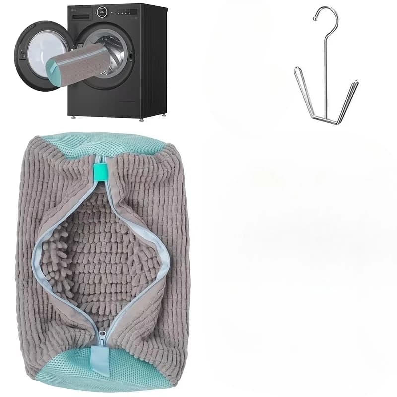 2Pcs (A Durable Shoe Washing Machine Bag with Blue Zipper & A Shoe Drying Hook) for Sneakers and Casual Shoes,Laundry Wash Bag