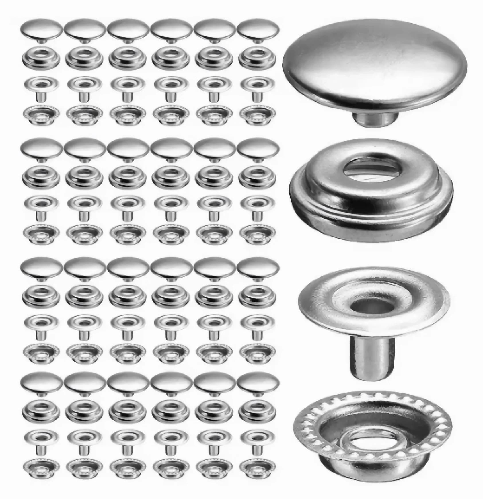 Kit di chiusura a scatto per tela in acciaio inossidabile da 100 pezzi, utilizzato per coperture per barche, cucito in pelle, tende