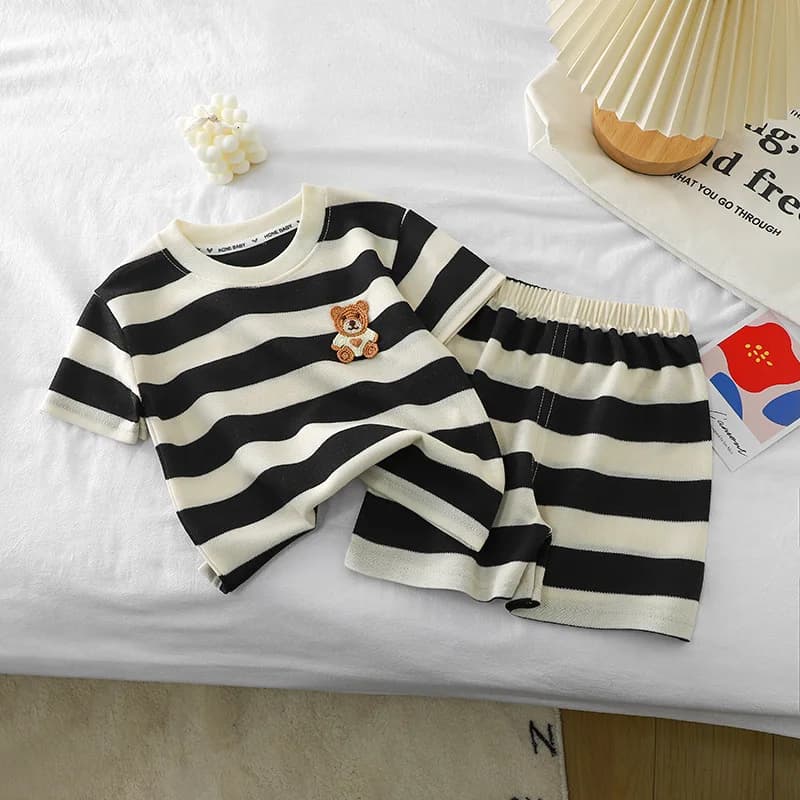 Nuovo Completo Estivo per Bambini con Maglietta a Righe a Maniche Corte per Ragazze e Ragazzi, Abbigliamento Estivo per Neonati