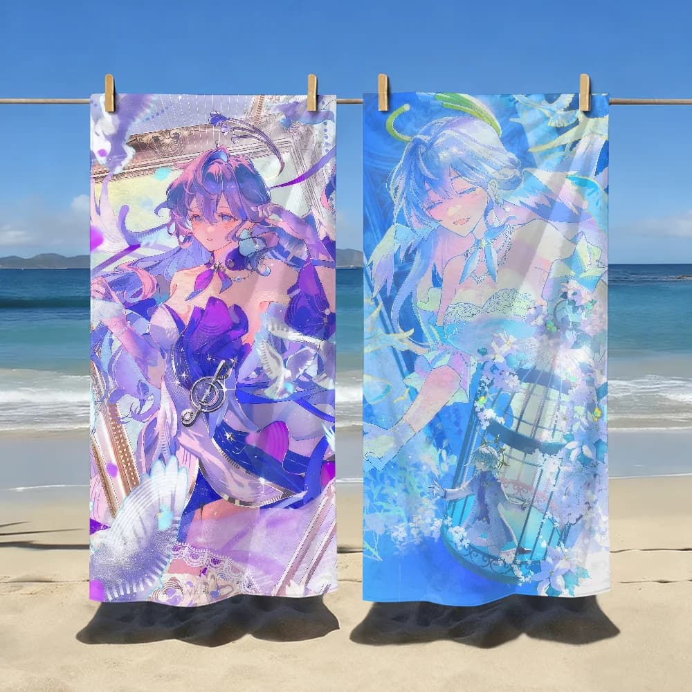 Asciugamano da spiaggia grande, morbido e leggero, anti-sabbia, per viaggi e campeggio, ad asciugatura rapida, con il personaggio Robin del gioco Honkai Star Rail.