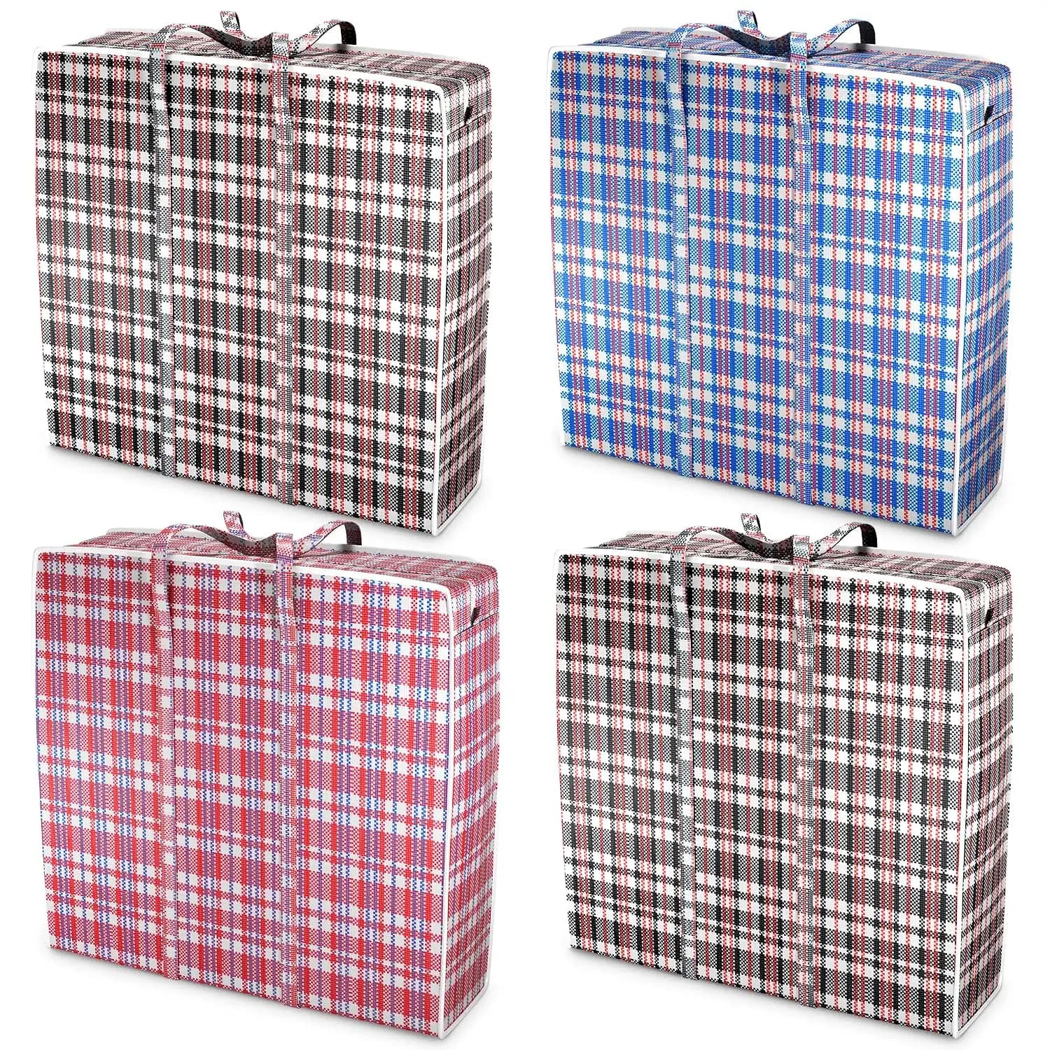 Large Laundry Bag with Handles & Zipper – 13 Gallon, Plaid Travel Storage for Clothes, Moving, Seasonal Use – Water & Dirt Resistant