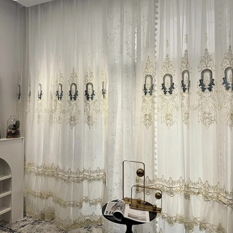 Custom Size Fashionable and Elegant Embroidery Craft Double-layer Curtains for Living Dining Room Bedroom White Tulle