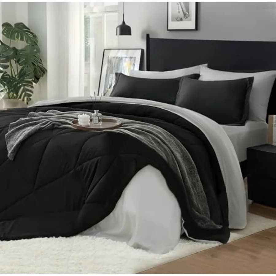 Set Copripiumino 7 Pezzi - Set Letto in Microfibra Morbida Reversibile con Piumoni, Lenzuola, Federe e Copricuscini, Cozy L