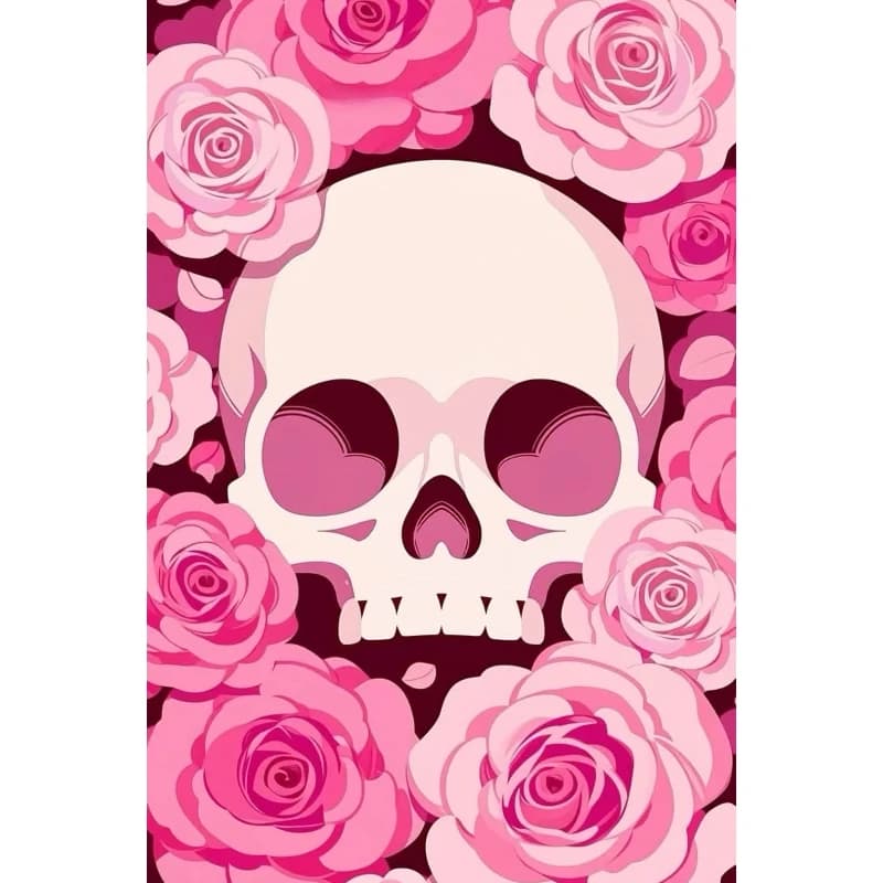 DIY Pink Rose Skull Diamond Painting, Sweet Gothic Art With Heart‑shaped Eye Details for Living Room Decor & Gift